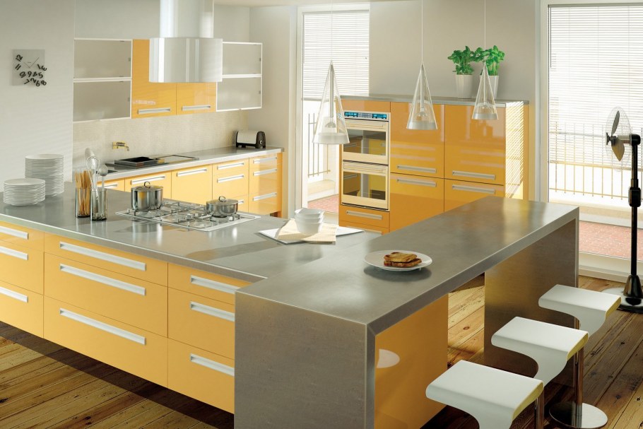 Лимонный цвет в интерьере кухни