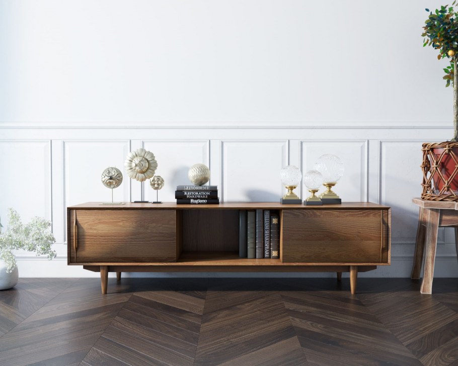 Консоль под TV Bruni Black с раздвижными дверцами