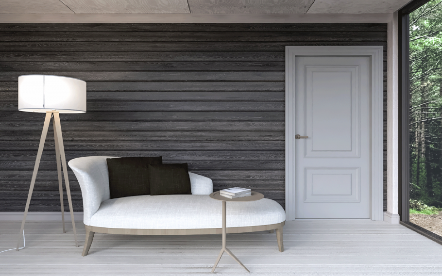 Стена из имитации бруса в интерьере