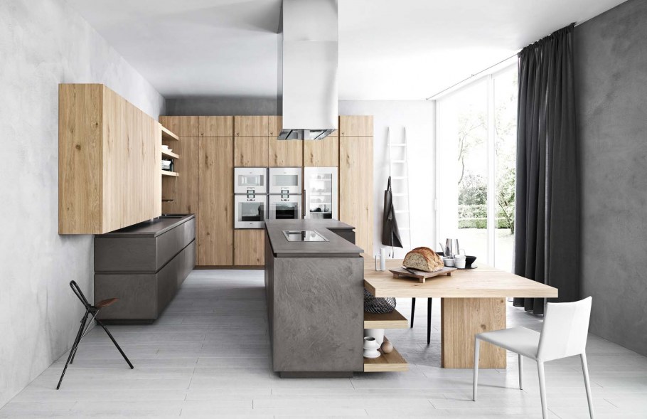 Кухня бетон и дерево интерьер