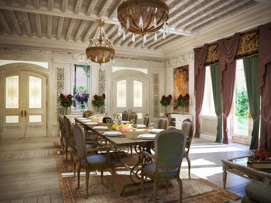 Интерьер столовой в загородном доме