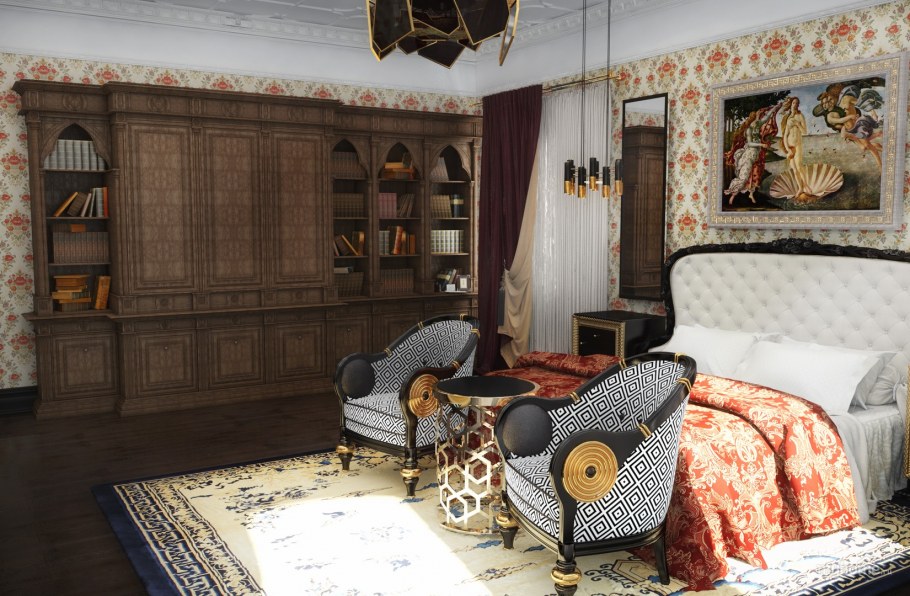 Библиотека в загородном доме стиль классика черная патина