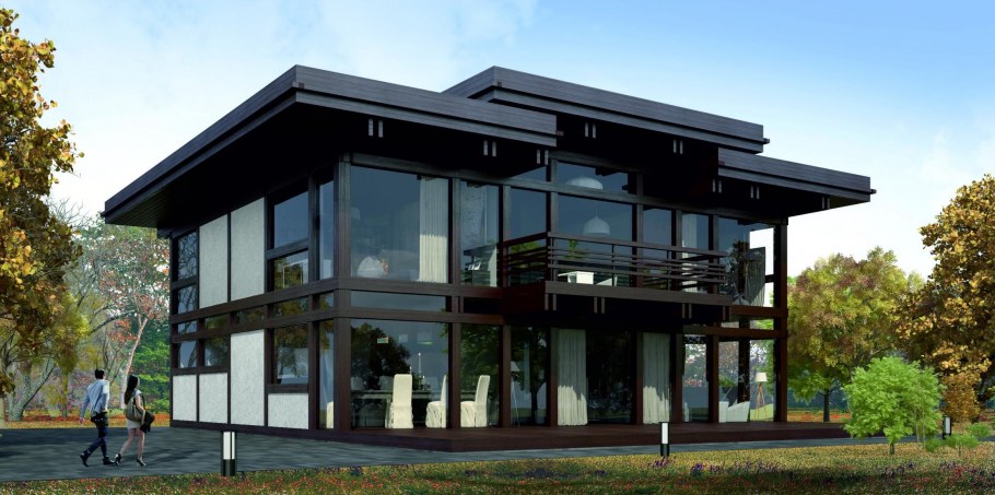 Одноэтажный фахверковый дом с бассейном