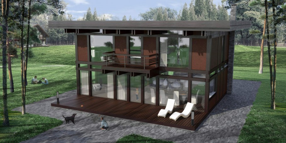 Интерьер стеклянных домов фахверк