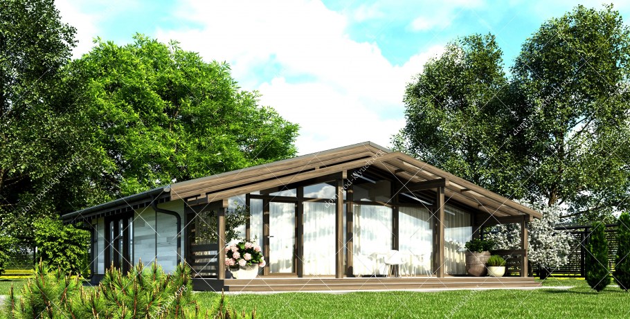 Фахверк с плоской крышей