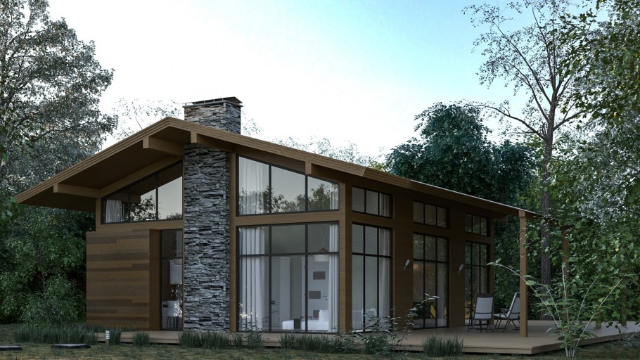 Монолитный дом с панорамным остеклением