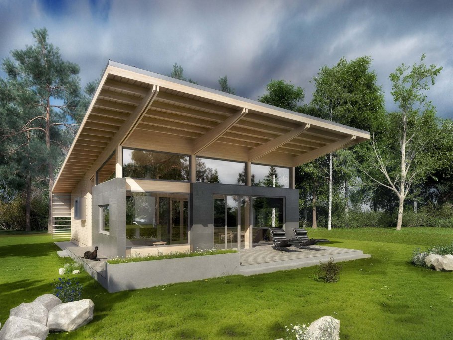 Односкатный домик с террасой