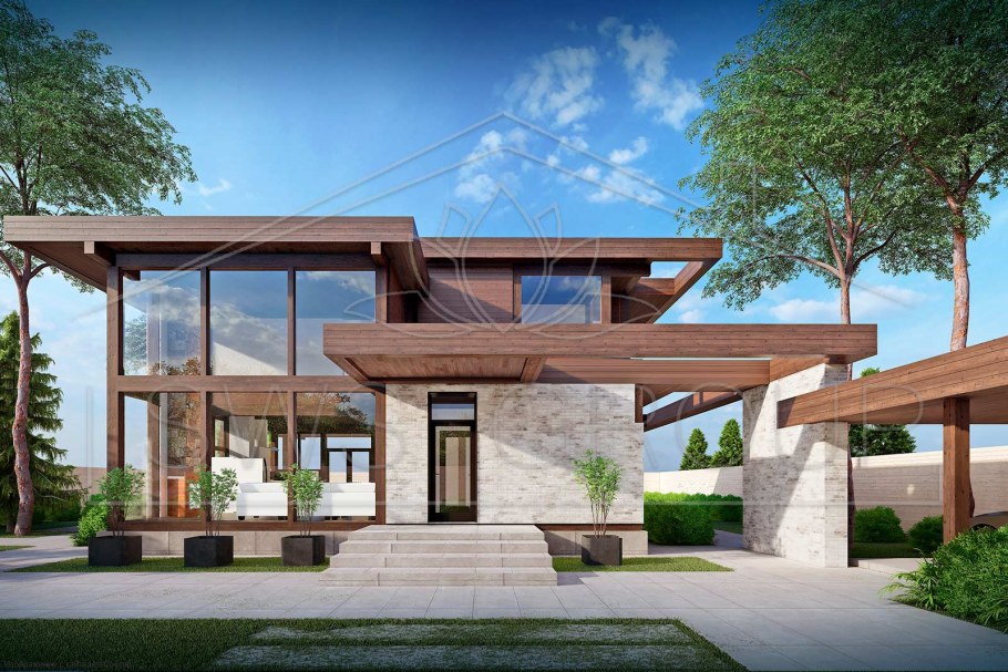 Дом в стиле фахверк с плоской крышей