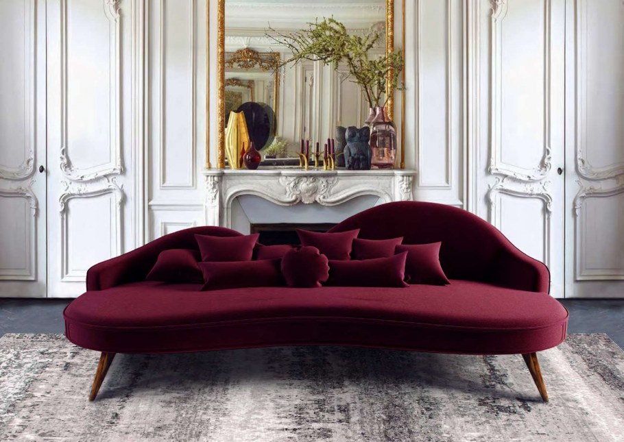 Бордовый диван в интерьере