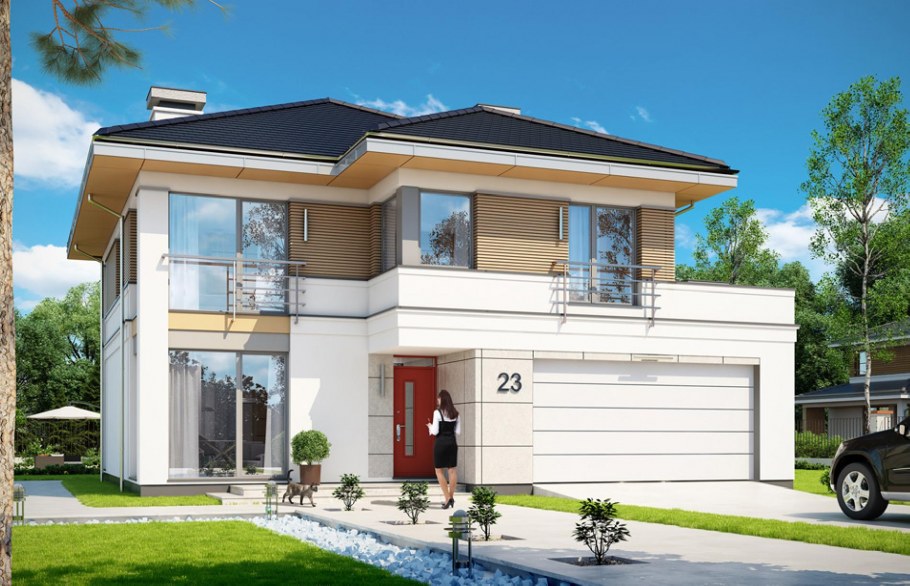 Современный двухэтажный дом с гаражом