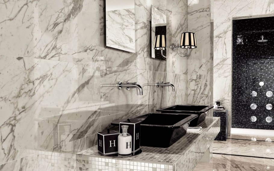 Бетонные стены в интерьере ванной