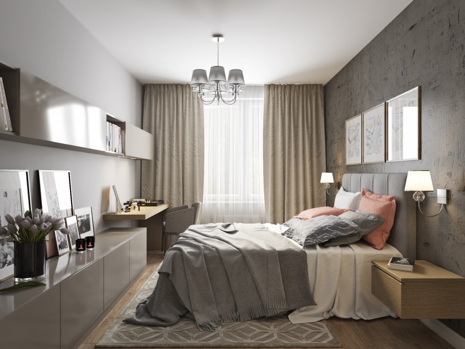 Интерьер квадратной спальни