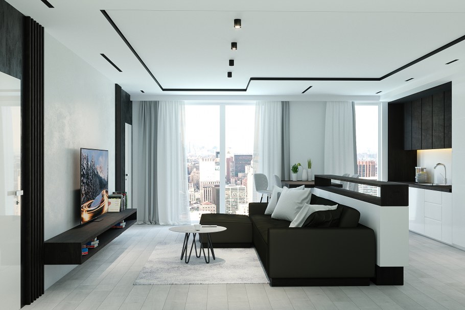 Теневой потолок в гостиной