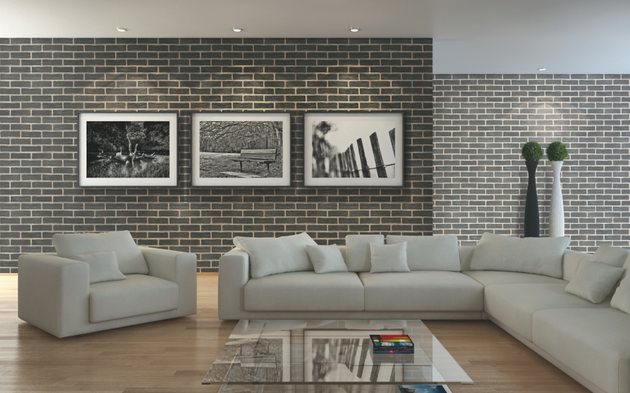 Серый декоративный кирпич в интерьере