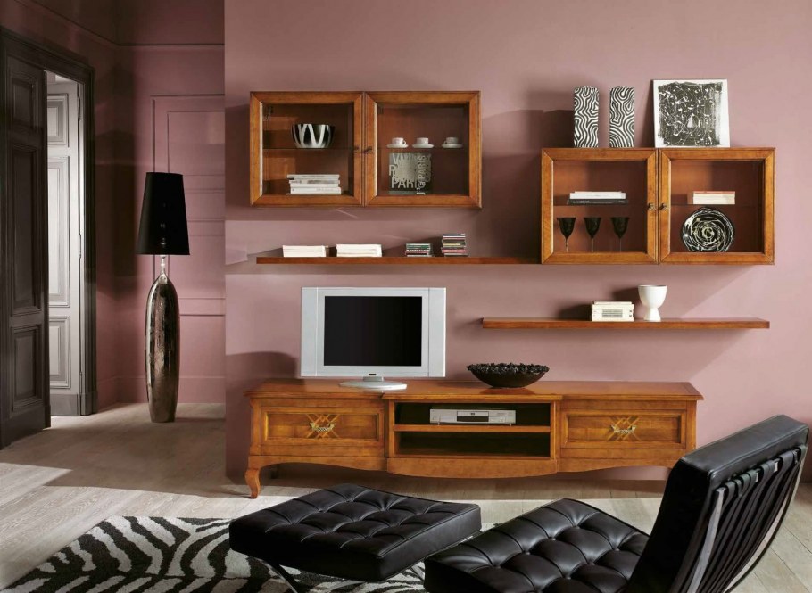 Стенка из дерева для гостиной