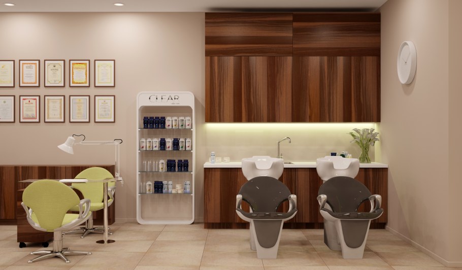 Интерьер салона красоты в зеленом цвете