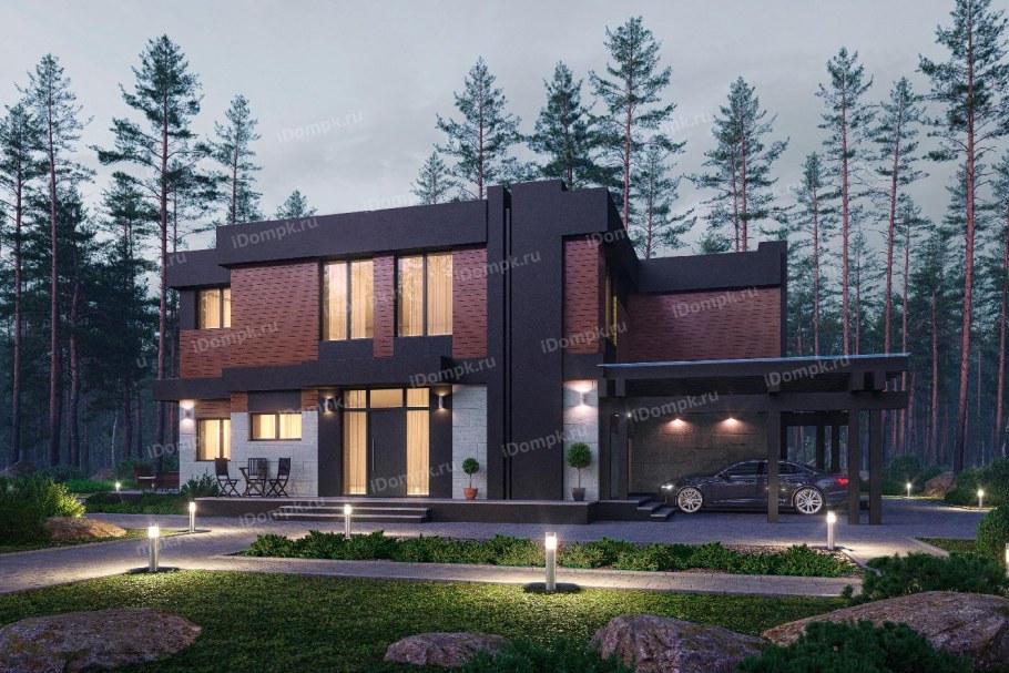 Двухэтажный дом с плоской крышей