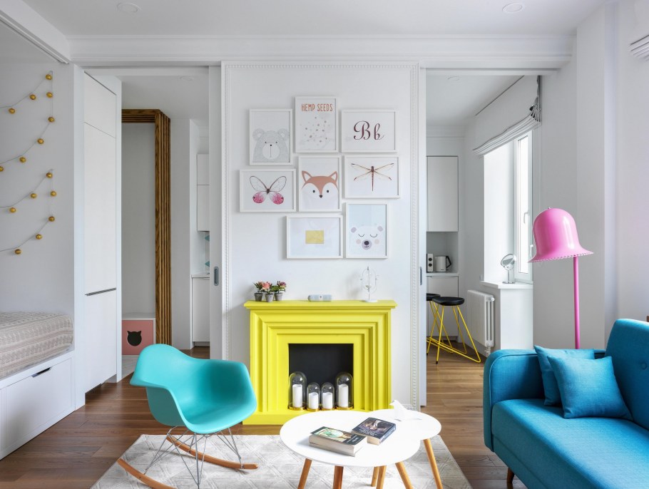 Яркая гостиная в скандинавском стиле