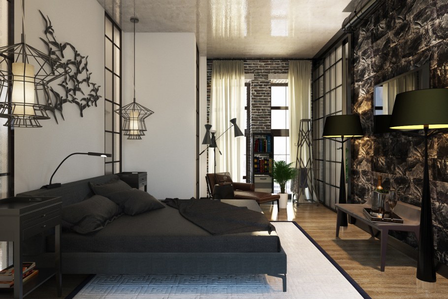 Спальня гостиная в стиле лофт