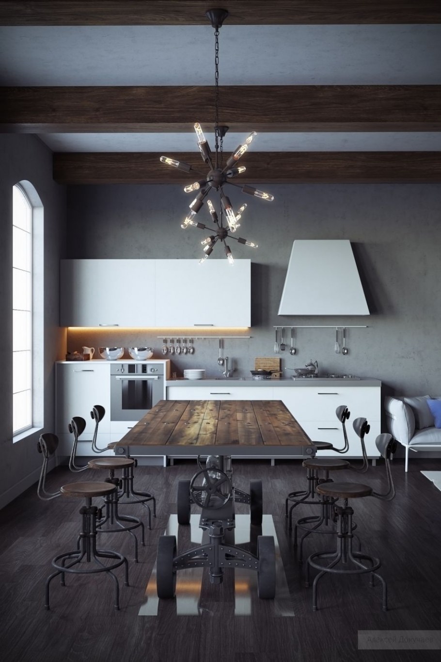 Свет на кухне лофт