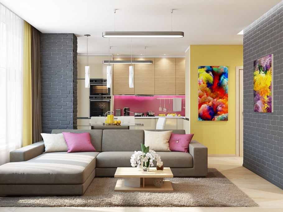Современный интерьер в ярких тонах