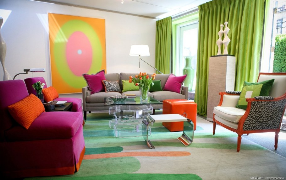 Гостиная в розово зеленых тонах