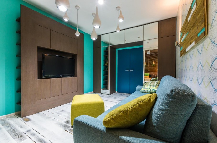 Бирюзовая акцентная стена