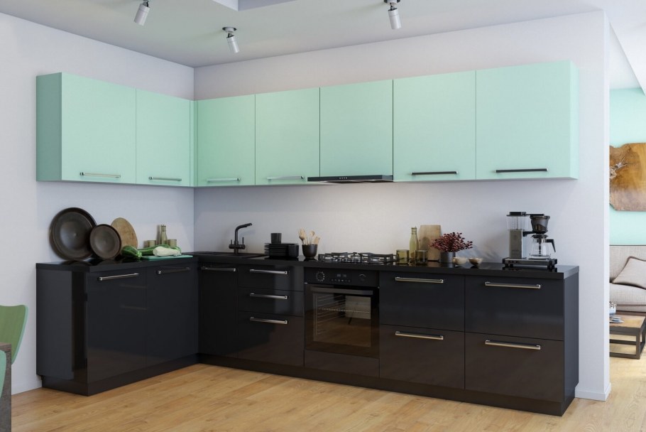 Кухня бирюзовая с венге