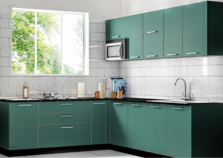 Серо-зеленый кухонный гарнитур