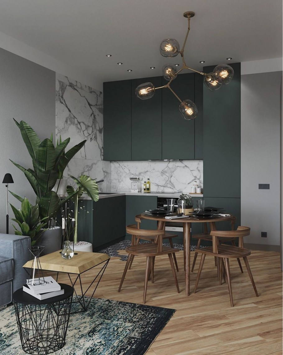 Покраска стен в кухне гостиной