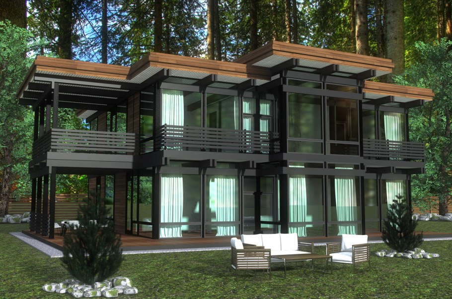 Дом с панорамным остеклением на сваях под ключ