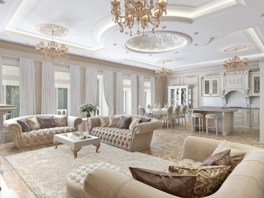 Интерьер гостиной в загородном особняке