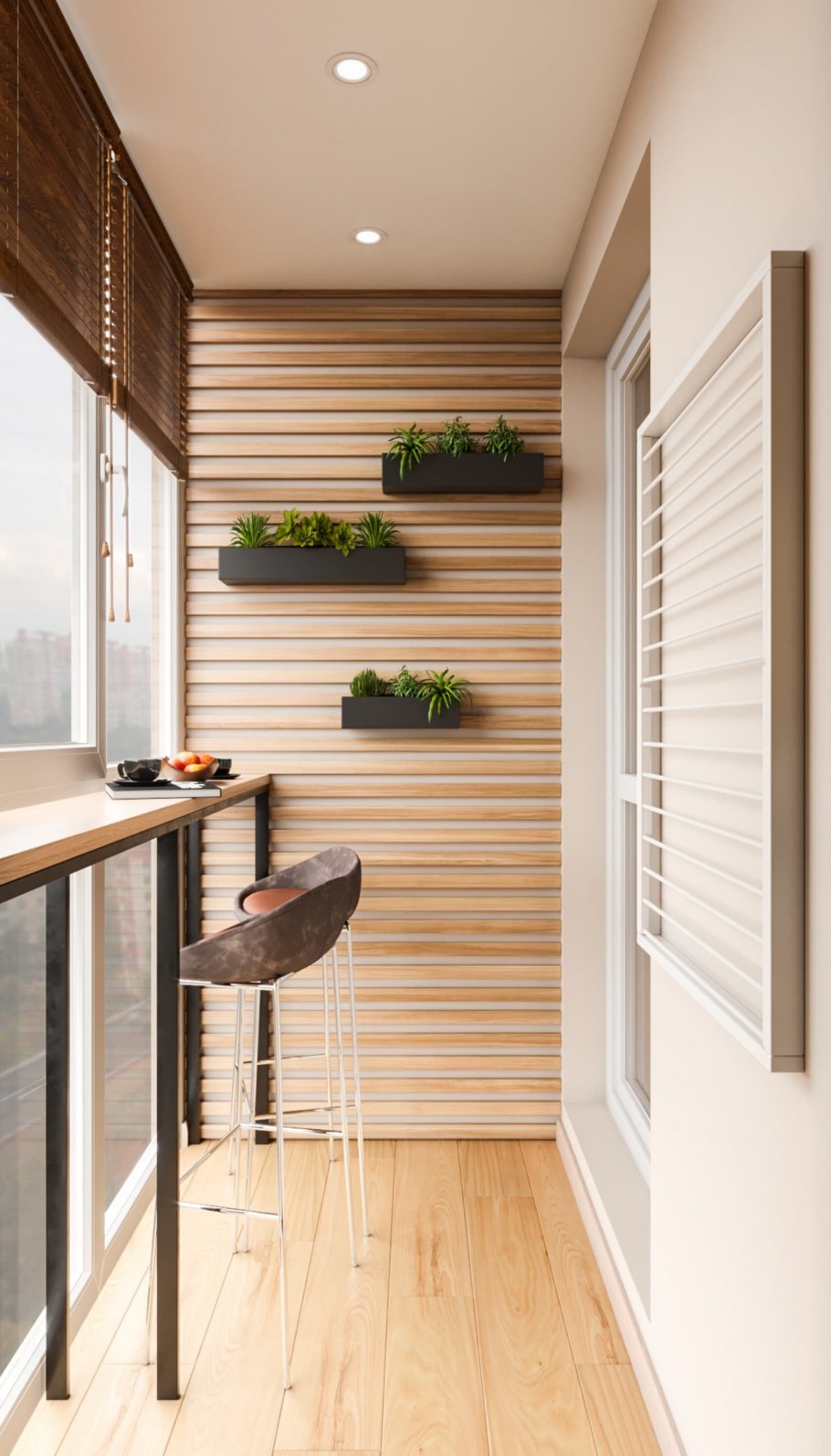 Деревянные рейки на балконе