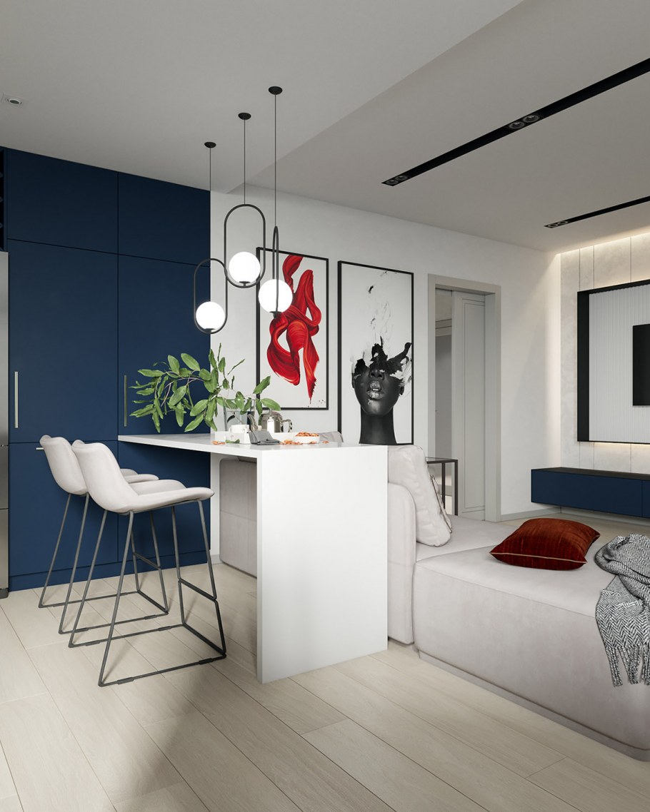 Интерьер в белом цвете с яркими акцентами