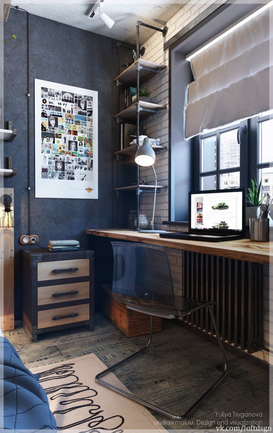 Комната для юноши в стиле лофт