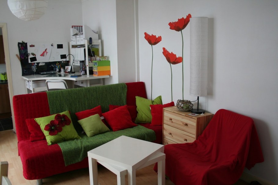 Красно зеленый интерьер