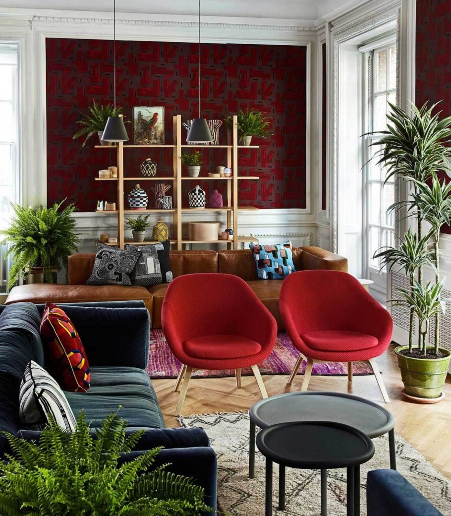 Красно зеленый интерьер