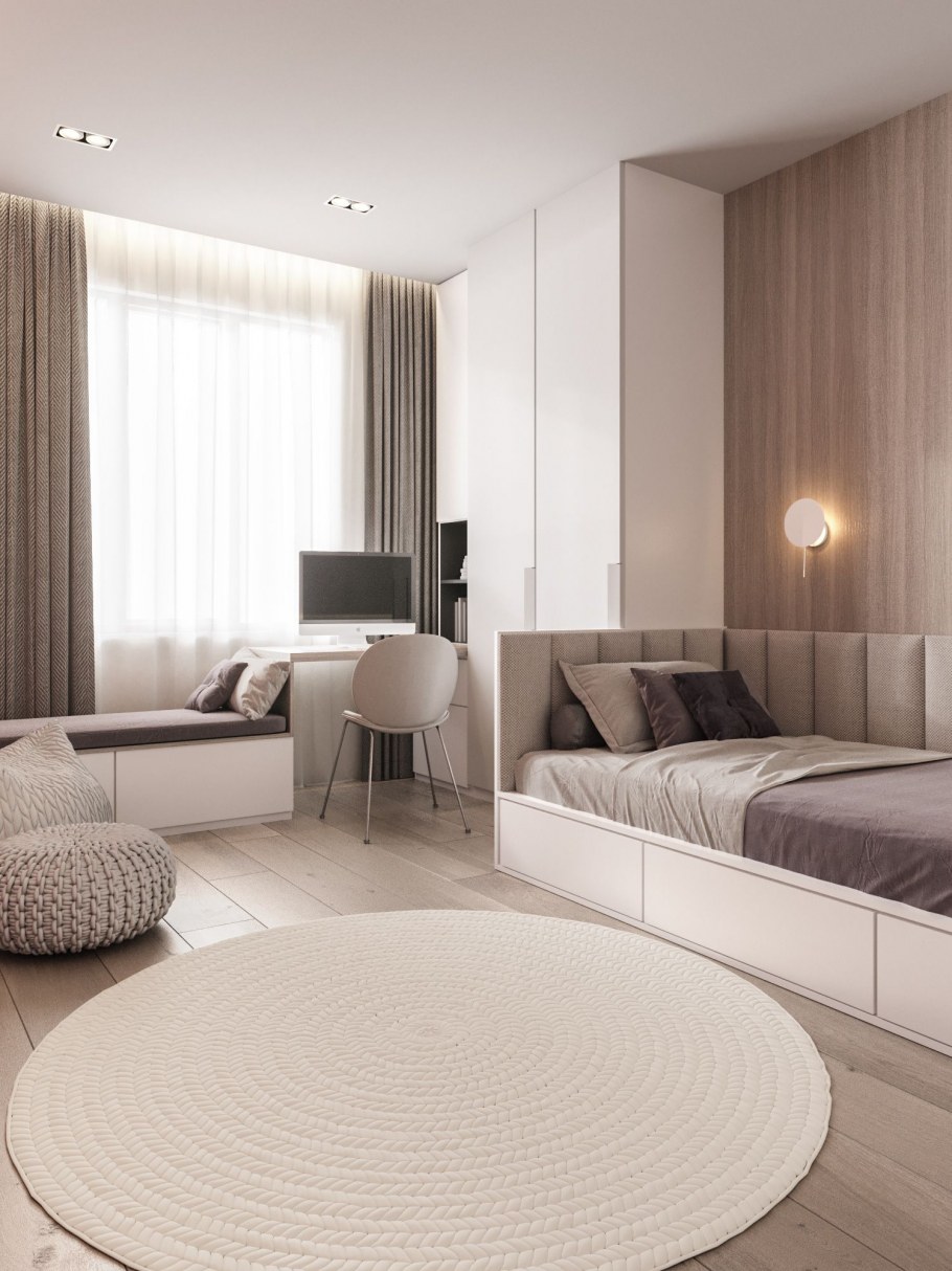 Интерьер спальни с белой мебелью