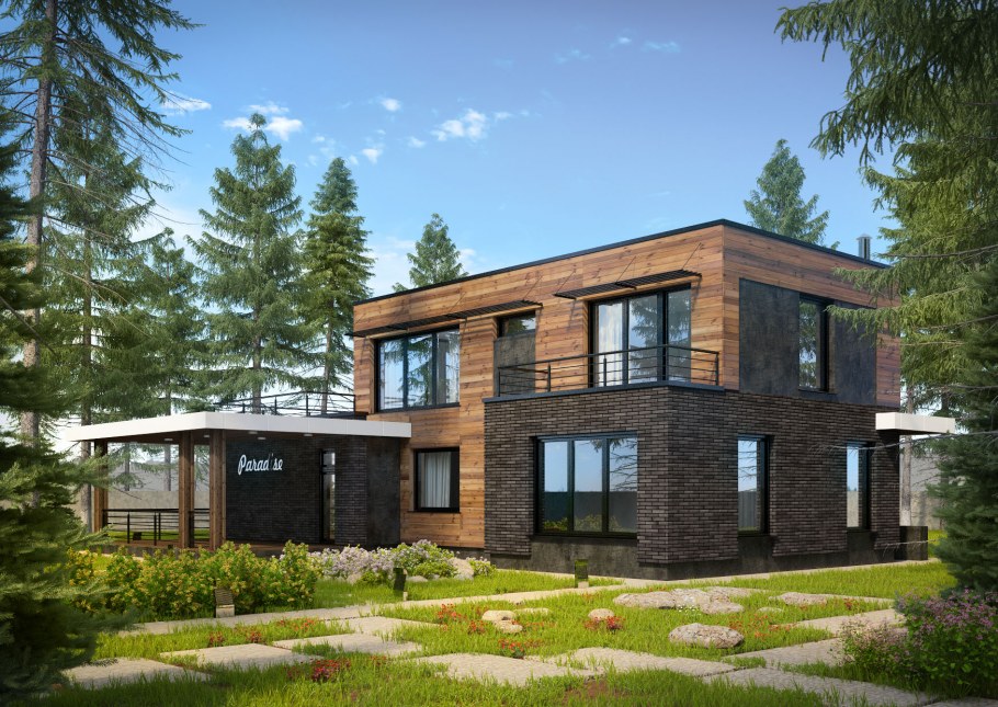 Дом из кирпича с плоской крышей