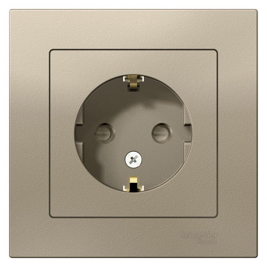 Розетка с заземлением со шторками Schneider Electric ATLASDESIGN 16а, шампань atn000545