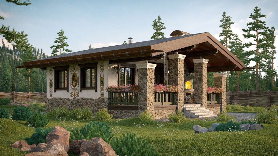 Дом Шале одноэтажный 100 кв.м из кирпича