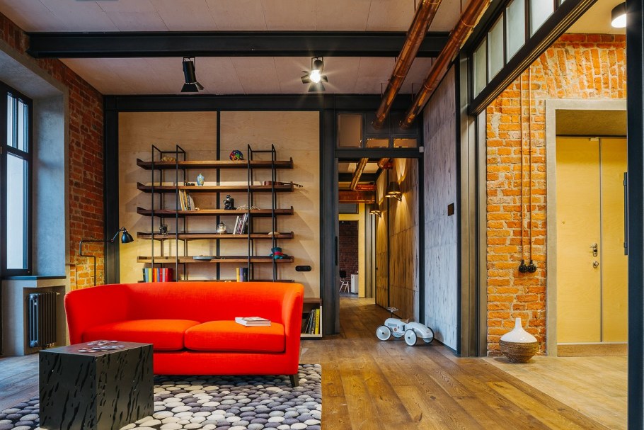 Кухня в стиле лофт с трубами