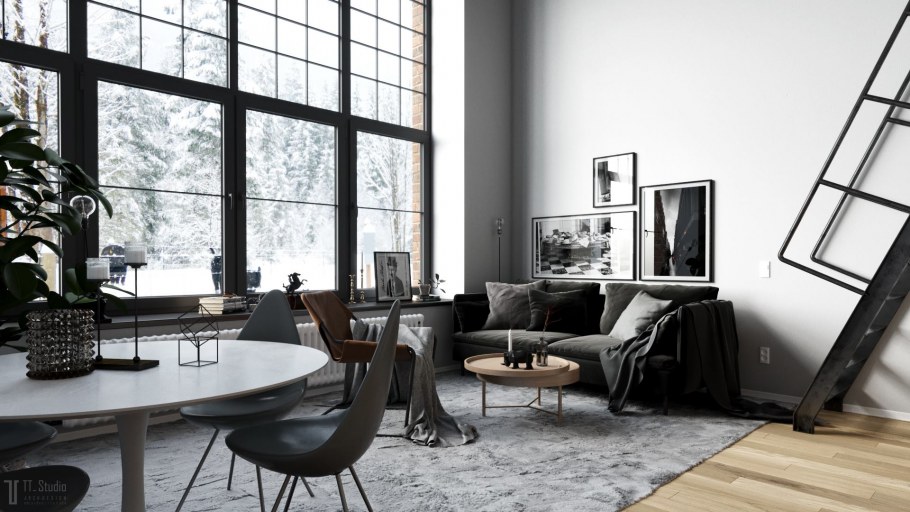 Черные оконные рамы в интерьере