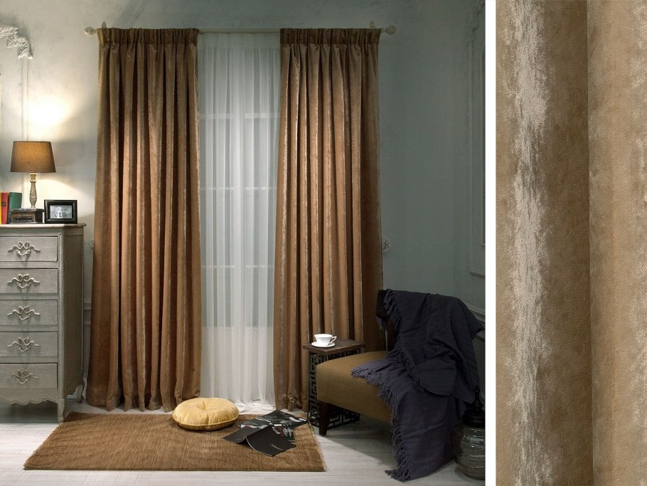 Бархатные шторы кофейные