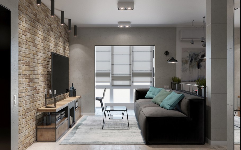 Маленькая гостиная в стиле лофт