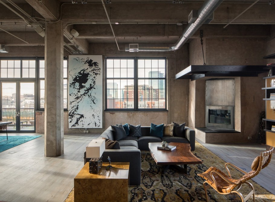 Гостиная лофт Индастриал интерьер