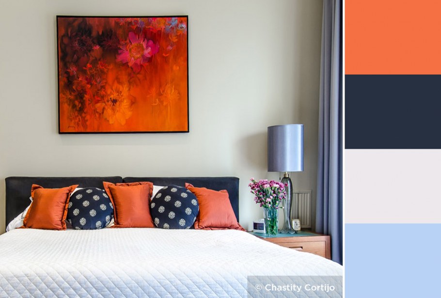 Dark Blue Orange Bedroom