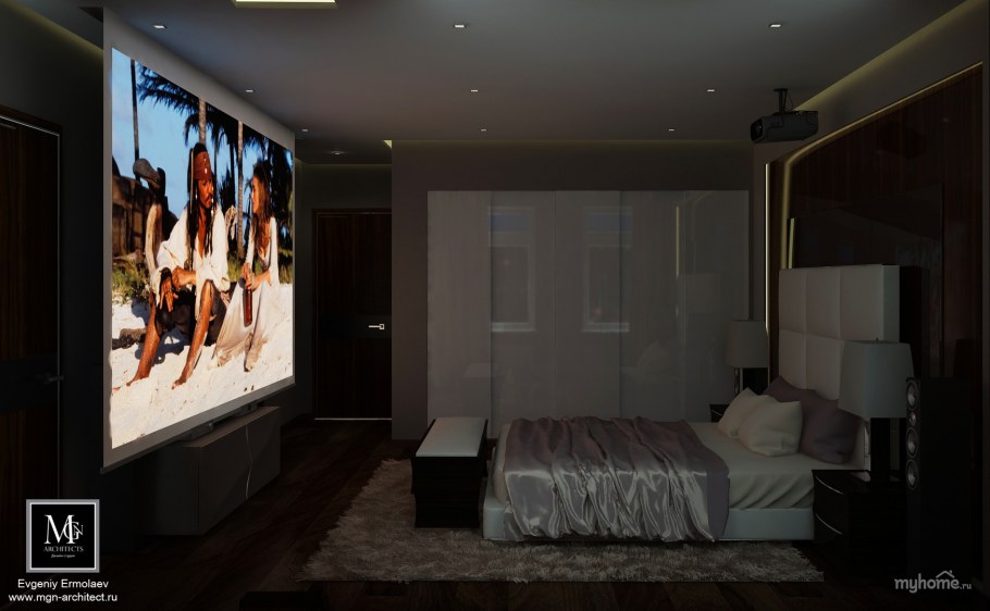 Гостиная с синими шторами