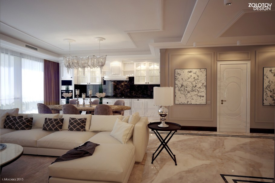 Гостиная в стиле гламур
