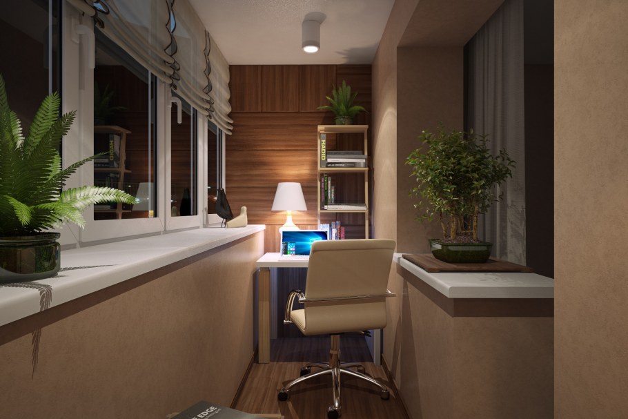 Балкон с рабочим местом и зоной отдыха